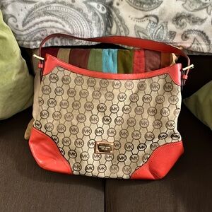 Michael Kors Millbrook Signature Jacquard Large Orange Shoulder Hobo Bag